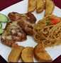 Easy Way Make Cheesy Chicken with spaghetti &amp; potato wedges which Delicious