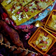 A picture of Roasted potato and dates burfi.