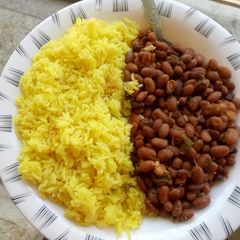 A picture of Turmeric rice and beans.