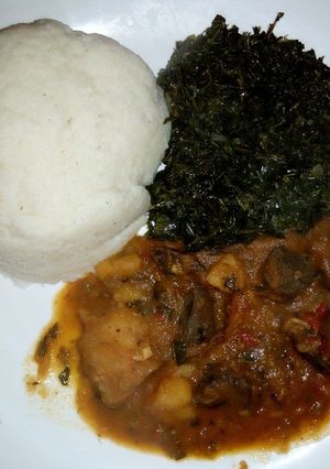 A picture of Sima,stewed liver & kienyeji mboga(mkunde) #localfoodcontst-mbsa.