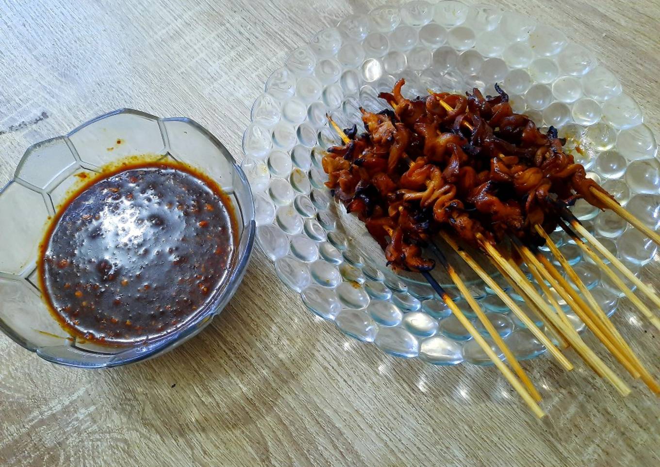 Sate jamur tiram + sambal kacang petis pedas manis