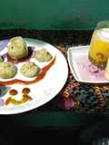 Momos with mango shake,vanilla icecream