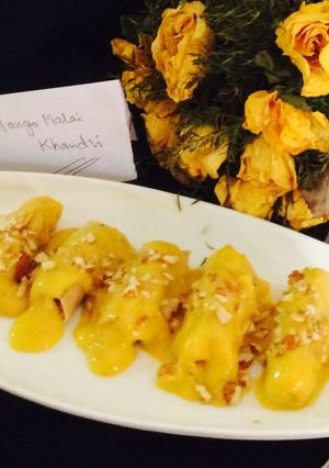 A picture of Mango Malai Sweet Khandvi.   .