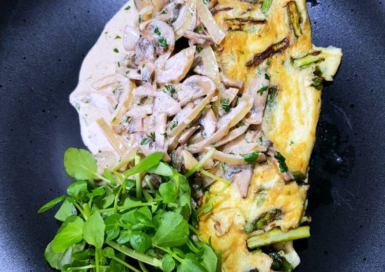 Simple Way to Prepare Quick Asparagus omelette with a mushroom cream sauce