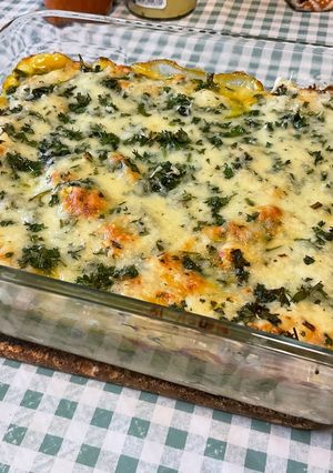 Une photo de Gratin d’épinards au jambon, pignons de pin et floraline