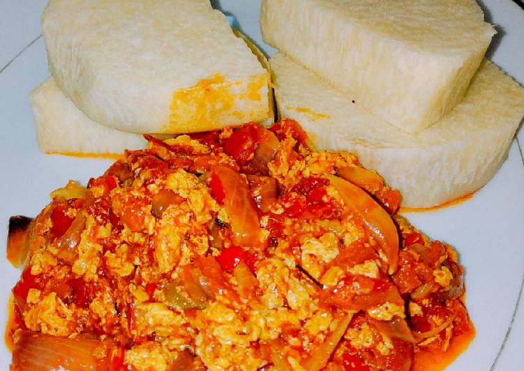 Easiest Way to Prepare Tasty Boiled yams and tomato egg sauce