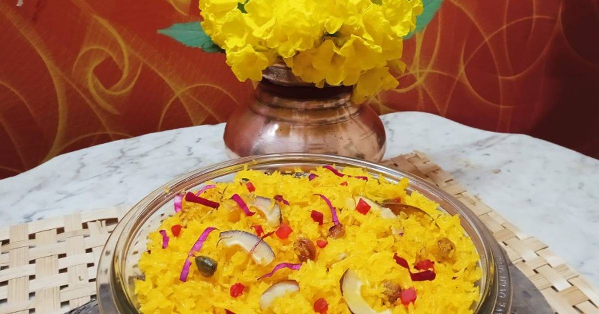 केसरिया भात (kesariya bhat recipe in Hindi) रेसिपी बनाने की विधि in Hindi  by Ujjwala Gaekwad - Cookpad