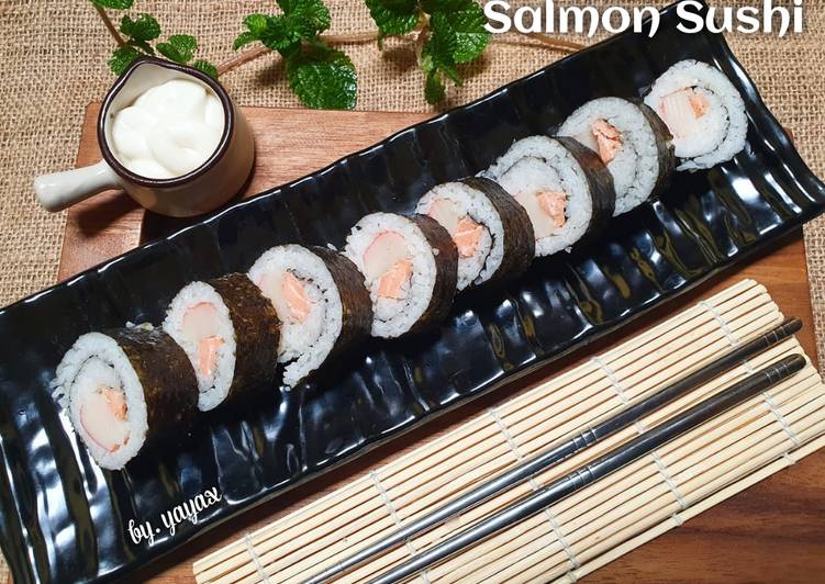 Salmon with crab stick sushi
