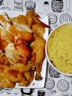 A picture of Yellow coconut chicken rice & easy grilled chicken.