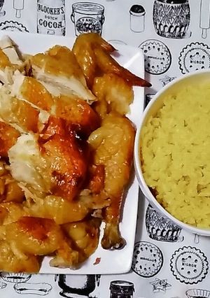 A picture of Yellow coconut chicken rice & easy grilled chicken.