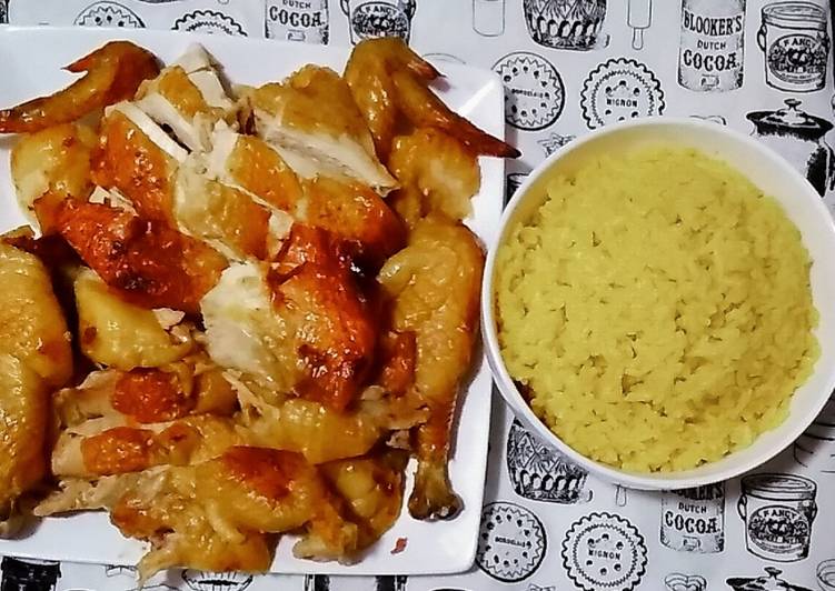 Yellow coconut chicken rice &amp; easy grilled chicken
