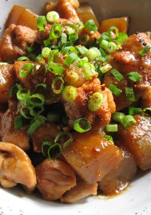 A picture of Konnyaku (Konjac) & Chicken with Sweet Miso Sauce.