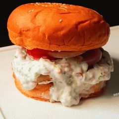 Ranch Dressing Double Aloo Tikki Burger A picture of Ranch Dressing Double Aloo Tikki Burger.