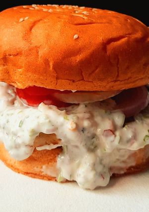 A picture of Ranch Dressing Double Aloo Tikki Burger.
