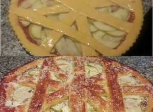 Una foto de Pasta frola con membrillo y manzanas verdes, deliciosa