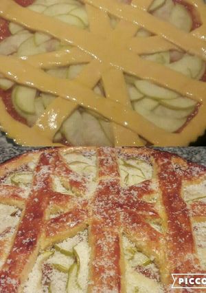 Una foto de Pasta frola con membrillo y manzanas verdes, deliciosa
