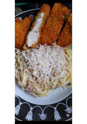 Foto resep Spaghetti carbonara + katsu