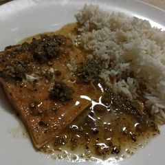 A picture of Salmon with Capers, Lime and Maple Syrup.