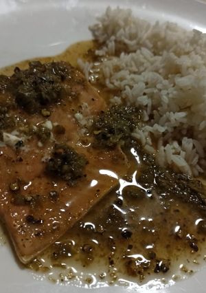 A picture of Salmon with Capers, Lime and Maple Syrup.
