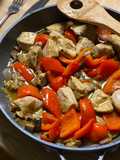 Pollo, peperoni e funghi