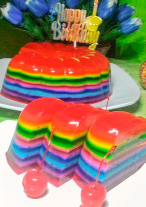Foto resep Puding rainbow selasih ala khalimah kitchen's