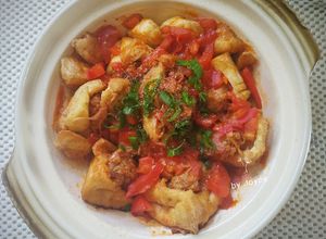 Hình của món Đậu hủ dồn chả tôm sốt cà.