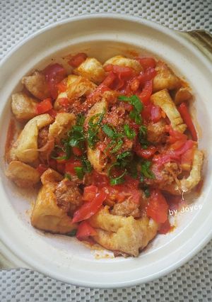 Hình của món Đậu hủ dồn chả tôm sốt cà.