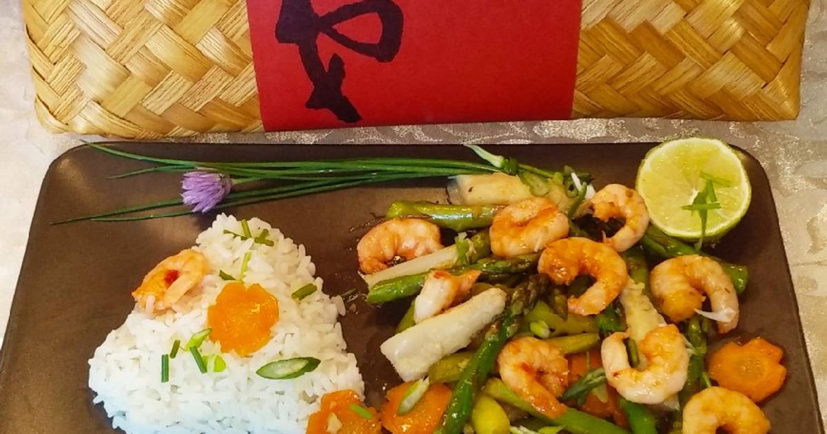 Spargel mit Garnelen auf asiatische Art Rezept von Leonella - Cookpad