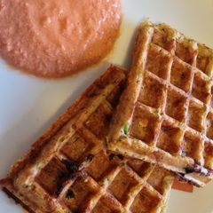 A picture of Healthy zucchini and blue berry waffles.