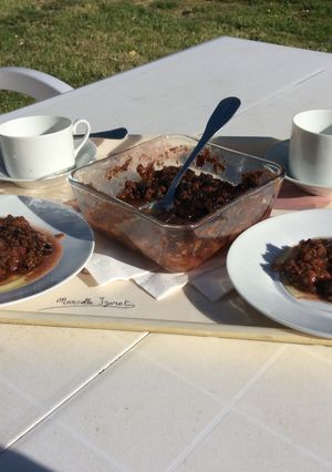 Une photo de Crumble Rhubarbe Fraises et Spéculos
