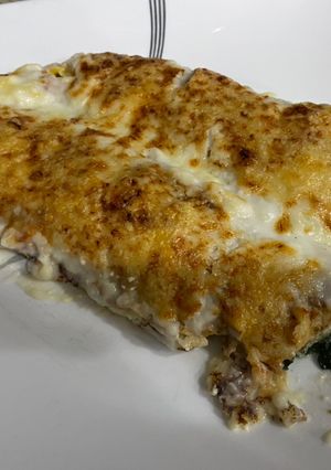 Una foto de Crepes de maíz dulce y otra de espinacas con ricotta, gratinadas