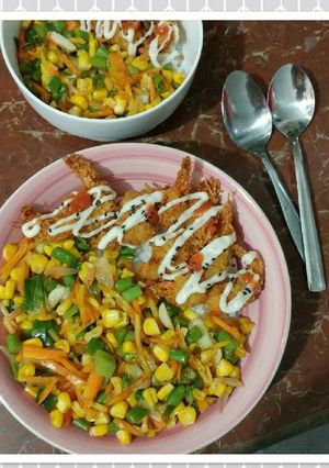 Foto resep Rice bowl udang sayuran