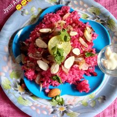 Beet root pullao/rice A picture of Beet root pullao/rice.