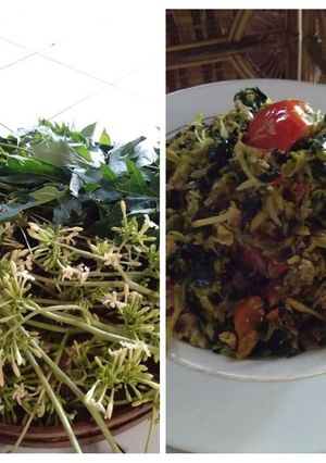 Foto resep Oseng bunga daun pepaya plus teri goreng