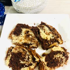 A picture of Eggless Marble cake.