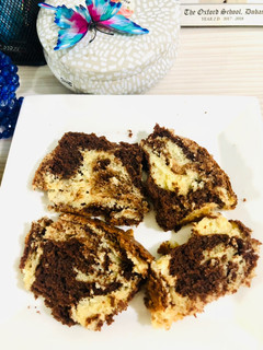 A picture of Eggless Marble cake.