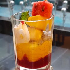 A picture of Falooda Mousse wuth Sabja & Fruits on Stick.