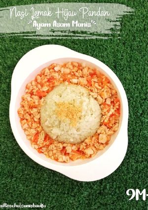 Foto resep Nasi Lemak Hijau Pandan & Ayam Asam Manis (Mpasi 9M)