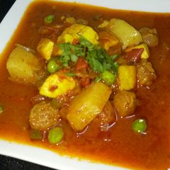 Soya paneer aloo in gravy A picture of Soya paneer aloo in gravy.