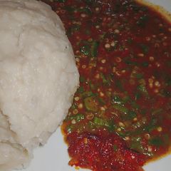 Fufu with lady finger soup A picture of Fufu with lady finger soup.