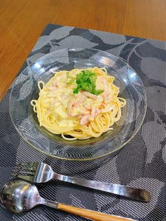 Hình của món Mỳ Ý sốt kem.