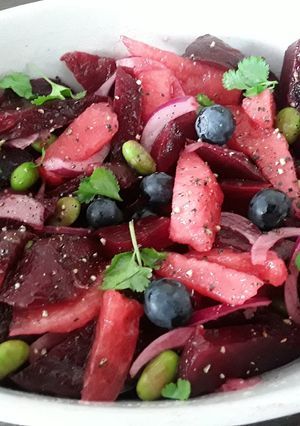 A picture of Sig's Watermelon and fresh Beetroot Salad.