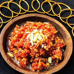 A picture of Creamy Carrot halwa without mawa,ghee or milk.