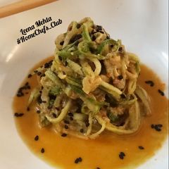 A picture of Cucumber Noodles in Schezwan Sprouts Pesto.