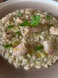 Risotto con crema di melanzana alla menta e bocconcini di triglia