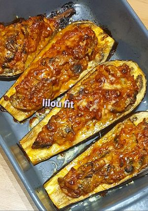 Une photo de Aubergine gratinée aux champignons et hachée végétal