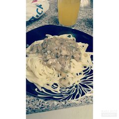 Loads of garlic with mushroom pasta A picture of Loads of garlic with mushroom pasta.