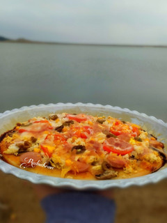 عکسی از دستور پیتزا مخلوط (گوشت، مرغ، قارچ، سوسیس)