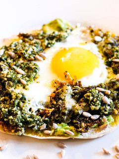 A picture of Basil pesto eggs.