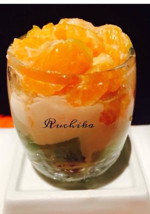 A picture of Tri coloured Fruit Trifle.